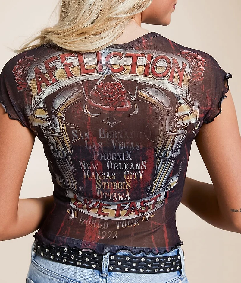 Hollow Point Mesh Baby Cropped T-Shirt