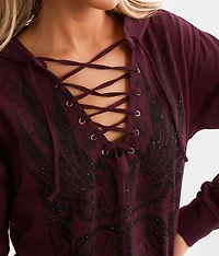 Free Lace-Up Hooded Sweatshirt