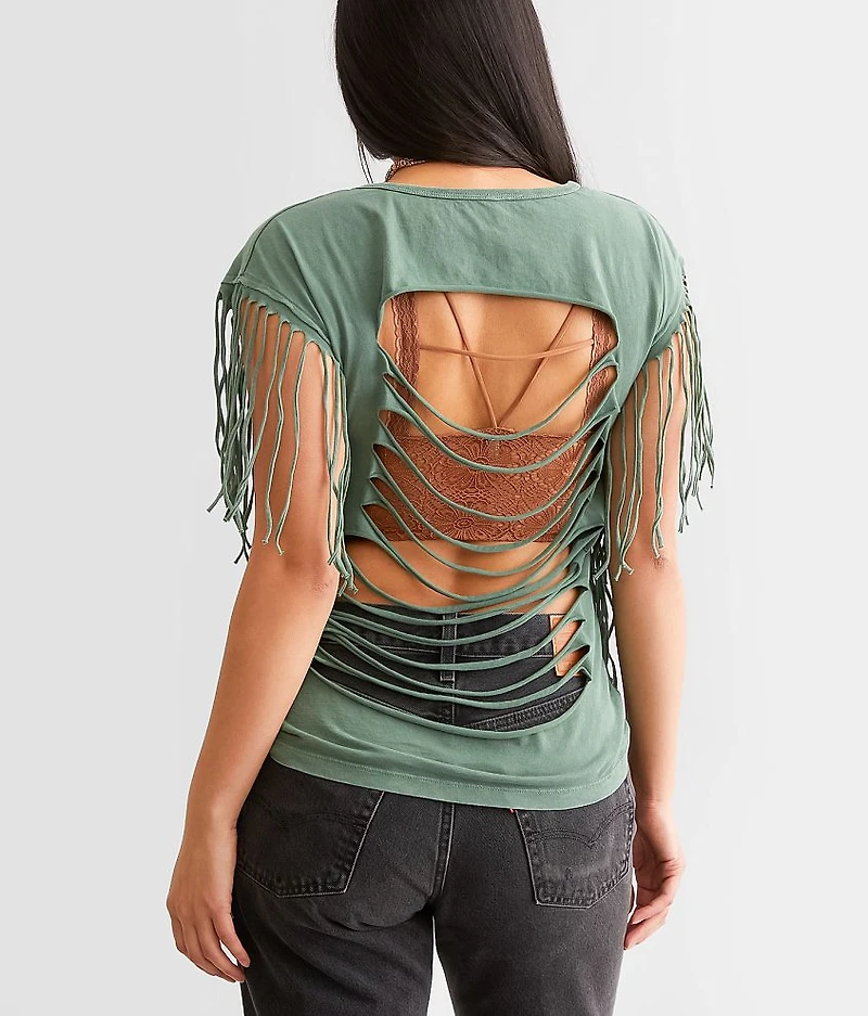 American Customs Rose Wings Fringe T-Shirt