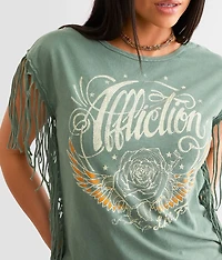 American Customs Rose Wings Fringe T-Shirt