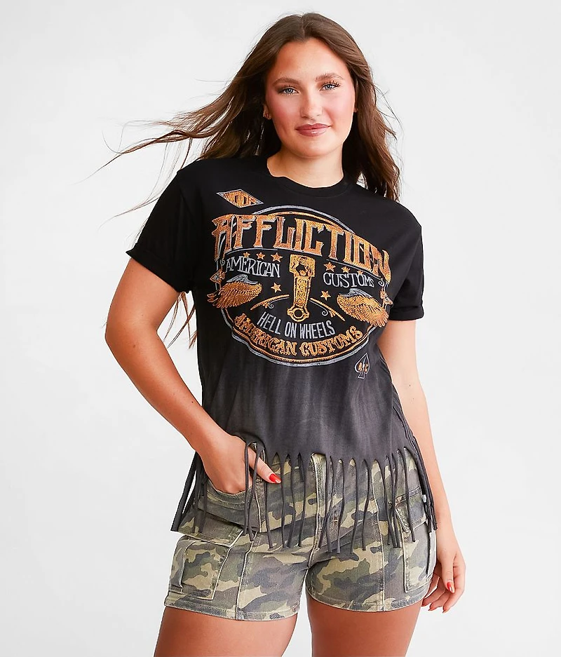 American Customs Grease Stain Fringe T-Shirt