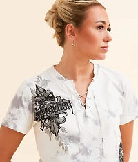 Seductive Rhinestone Lace-Up T-Shirt