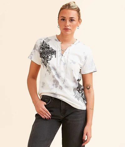 Seductive Rhinestone Lace-Up T-Shirt