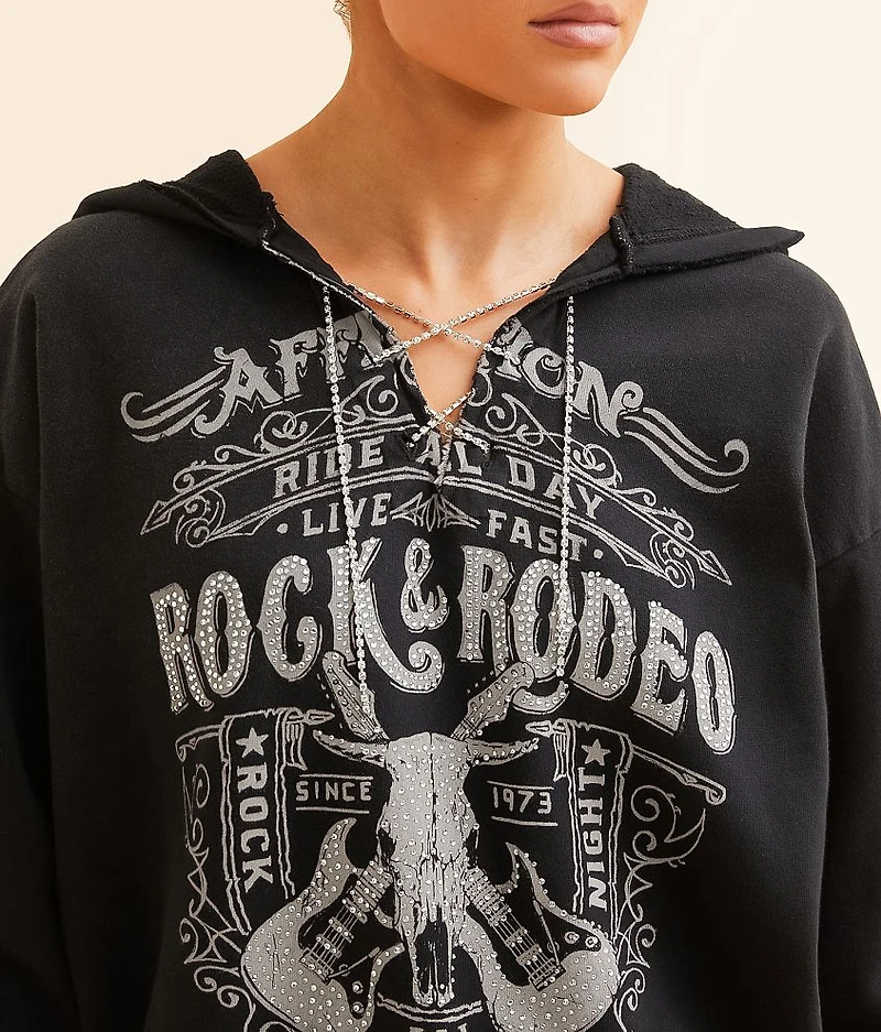 Rock & Rodeo Rhinestone Lace-Up Hooded Sweatshirt