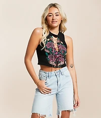 Sacred Sermon Lace-Up Cropped Tank Top