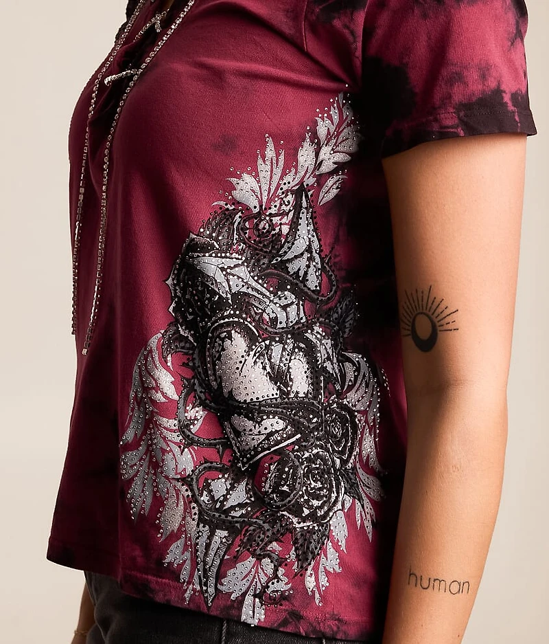 Seductive Rhinestone Lace-Up T-Shirt