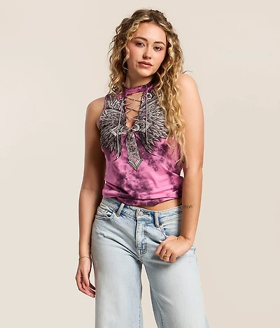Jovial Rhinestone Lace-Up Tank Top