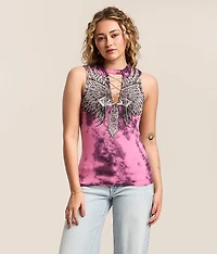 Jovial Rhinestone Lace-Up Tank Top