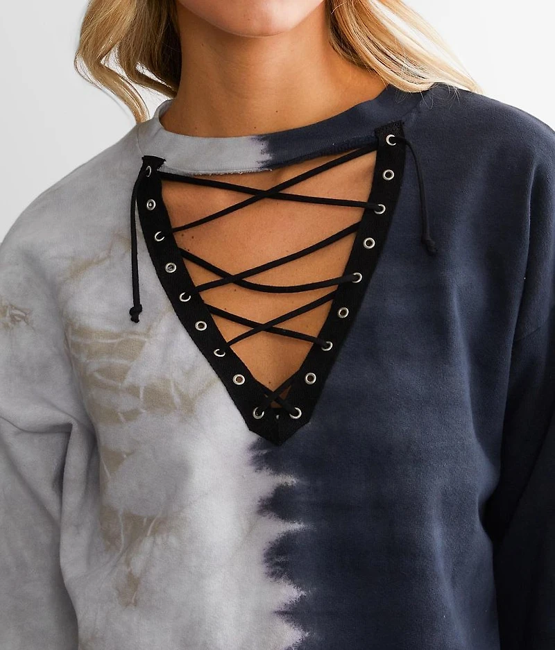 Bleached Lace-Up Sweatshirt