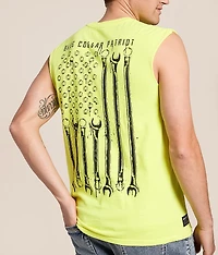 Blue Collar Wrench Flag Muscle Tank Top