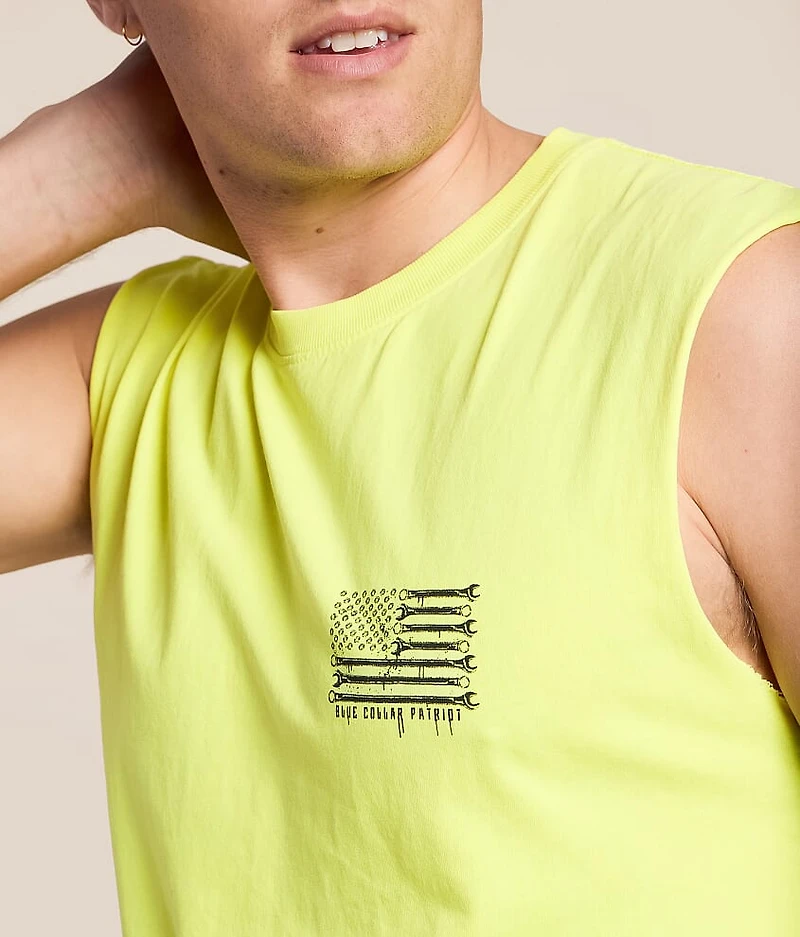 Blue Collar Wrench Flag Muscle Tank Top