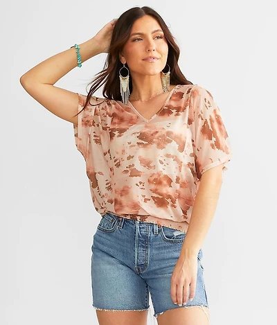 Cow Print Mesh Top