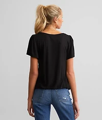 Embroidered Mesh Overlay Top