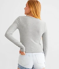 Ribbed Split Neck Top