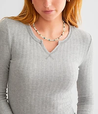 Ribbed Split Neck Top