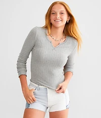 Ribbed Split Neck Top