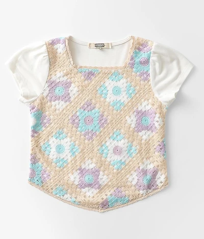 Girls - Granny Square Overlay T-Shirt