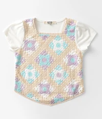 Girls - Granny Square Overlay T-Shirt