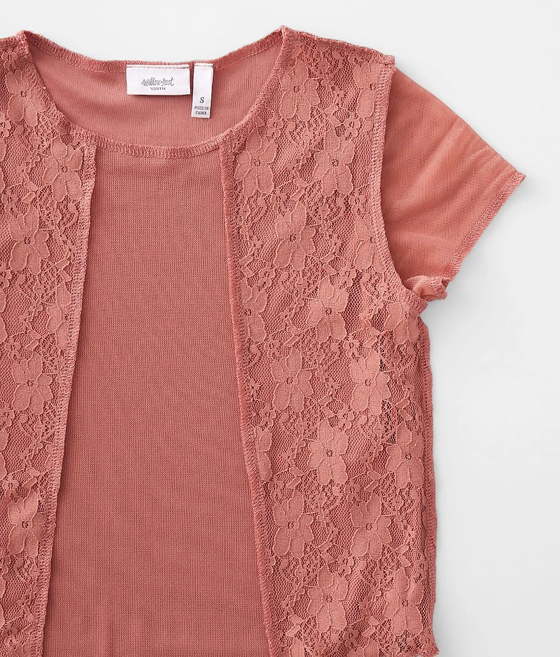 Girls - Floral Lace Mesh Top