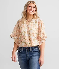 Floral Chiffon Swiss Dot Top