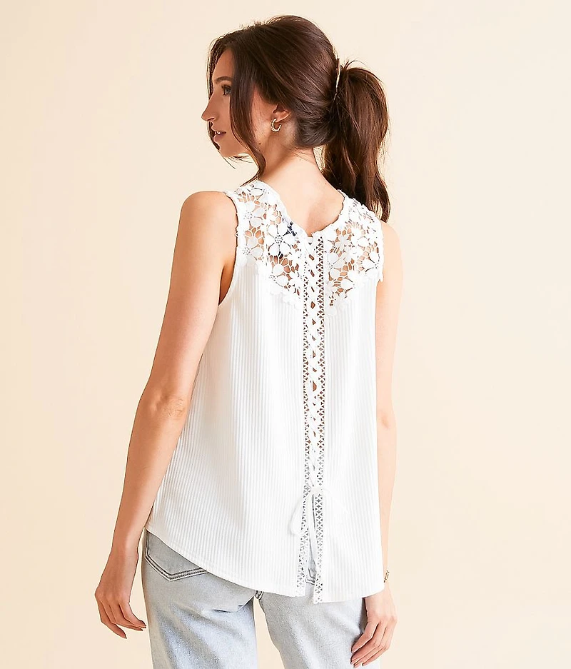 Floral Crochet Lace-Up Tank Top