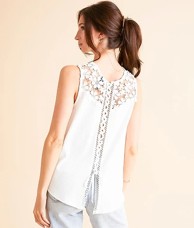 Floral Crochet Lace-Up Tank Top