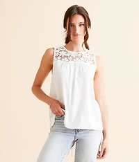 Floral Crochet Lace-Up Tank Top