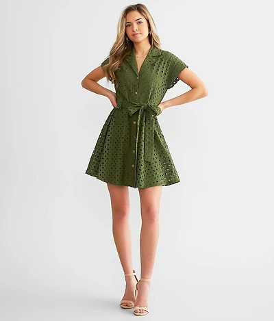 Ever After Collared Eyelet Mini Dress