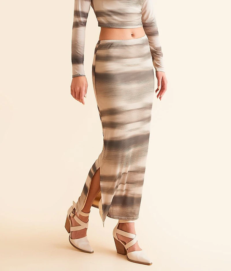Striped Mesh Midi Skirt