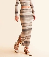 Striped Mesh Midi Skirt