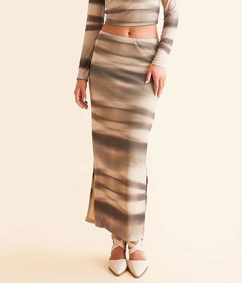 Striped Mesh Midi Skirt