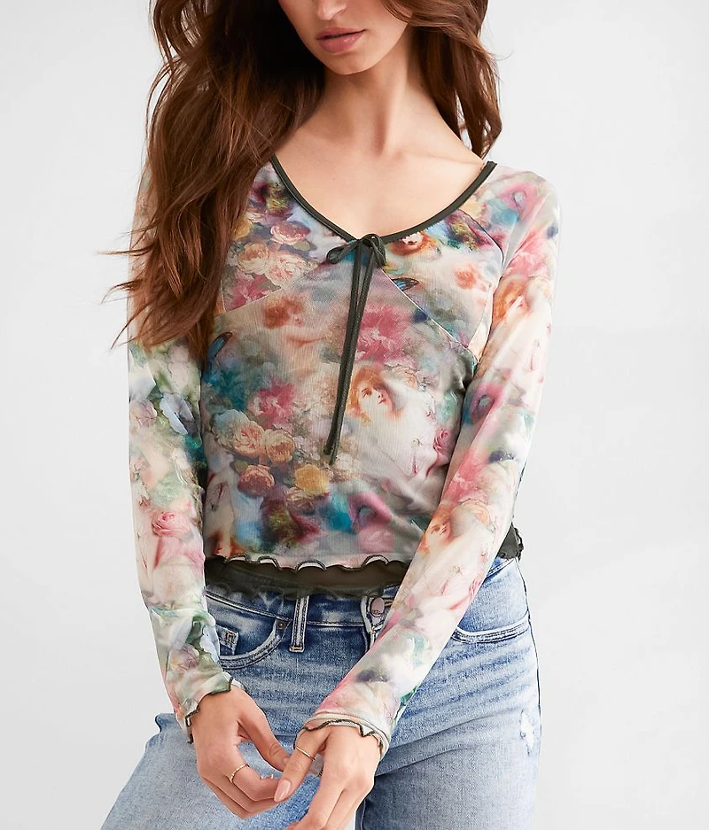 Floral Mesh Layered Crop Top