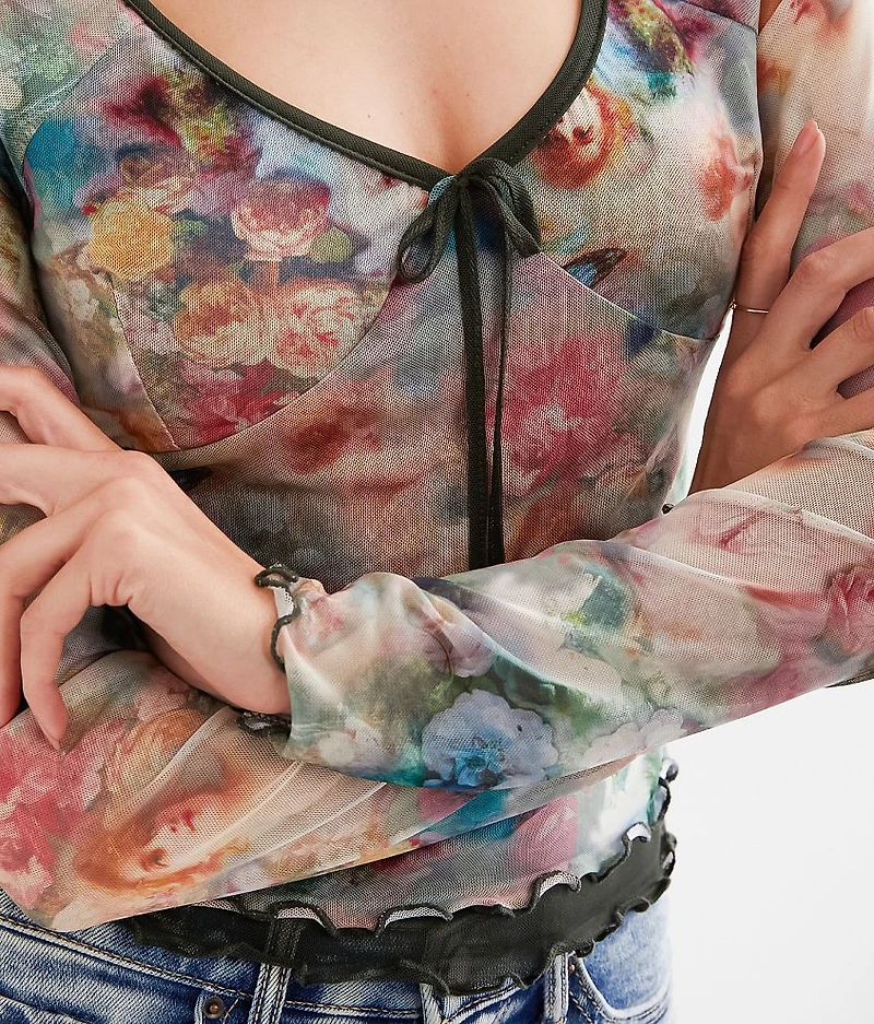 Floral Mesh Layered Crop Top
