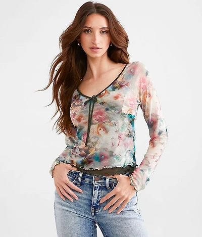 Floral Mesh Layered Crop Top