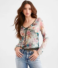 Floral Mesh Layered Crop Top