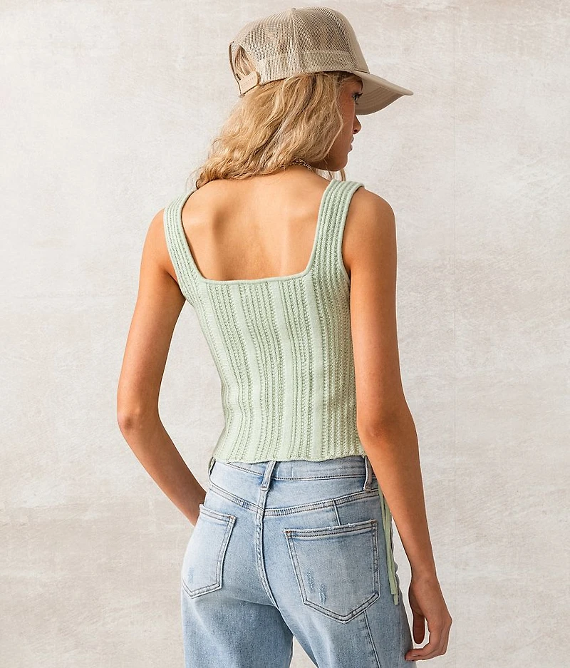Lace-Up Cropped Sweater Tank Top