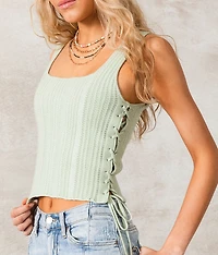 Lace-Up Cropped Sweater Tank Top