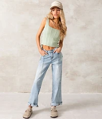 Lace-Up Cropped Sweater Tank Top