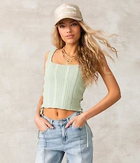 Lace-Up Cropped Sweater Tank Top
