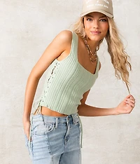 Lace-Up Cropped Sweater Tank Top