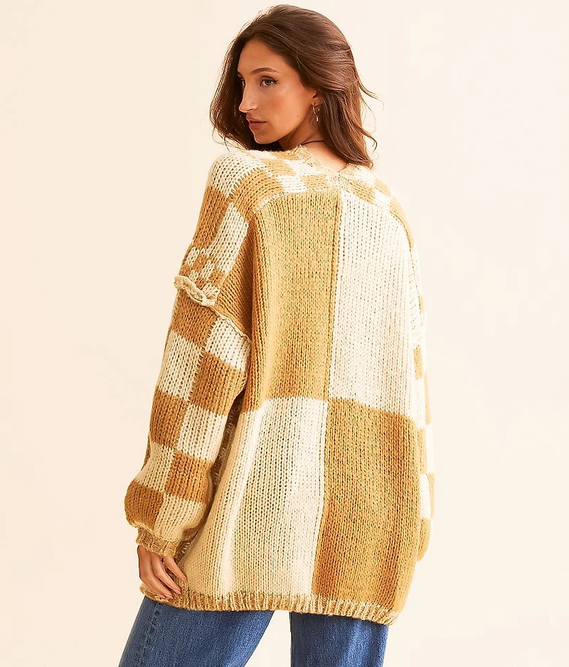 Checker Oversized Cardigan Sweater