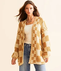 Checker Oversized Cardigan Sweater