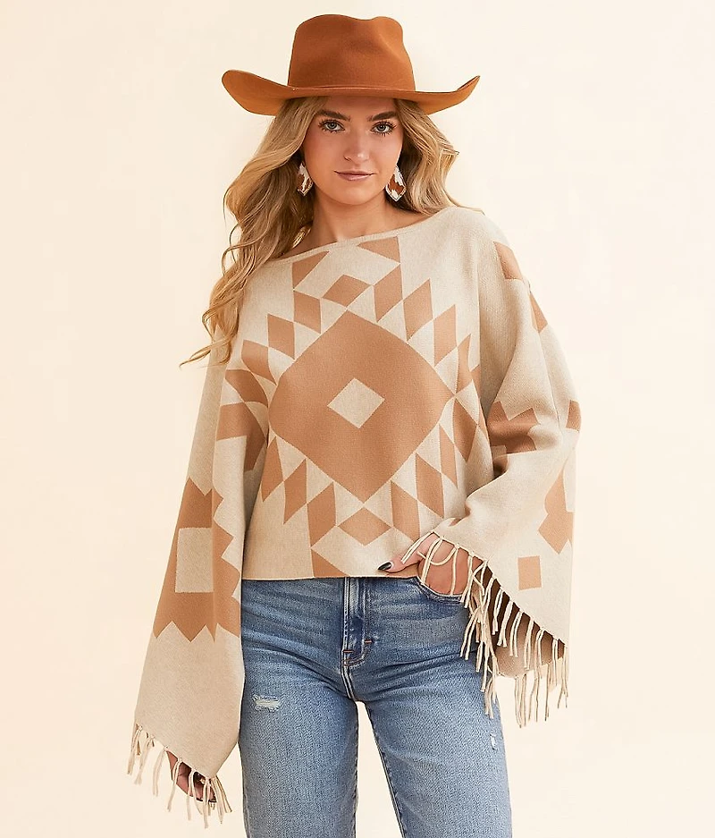 Sunset Chic Cropped Poncho Sweater