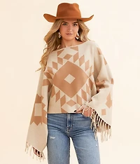 Sunset Chic Cropped Poncho Sweater