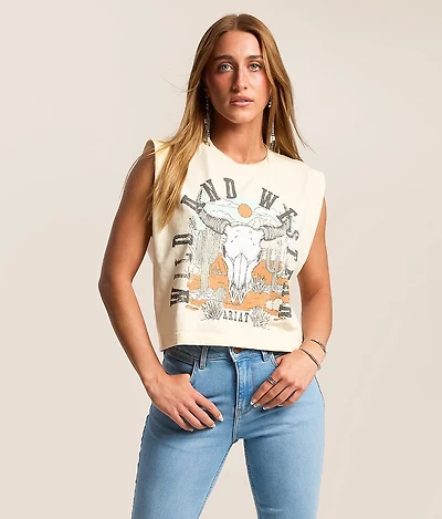 Steer Skull Landscape Cropped Tank Top