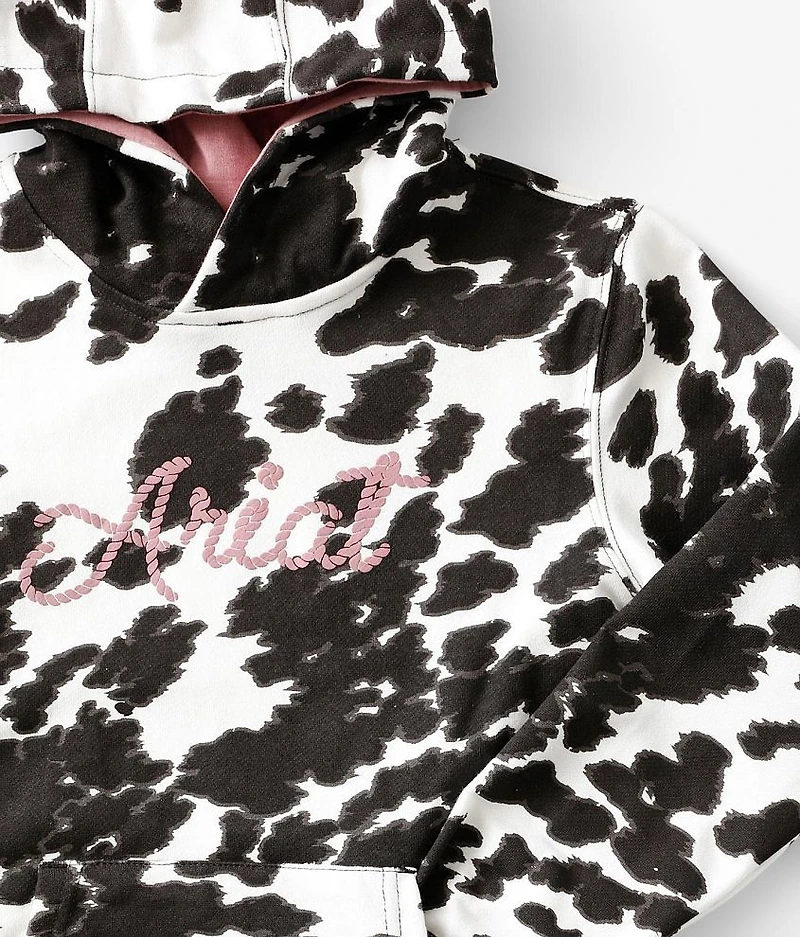 Girls - Cow Print Hooded Sweatshirt
