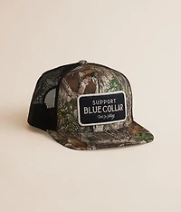 Support Blue Collar Real Tree Barricade Trucker Hat