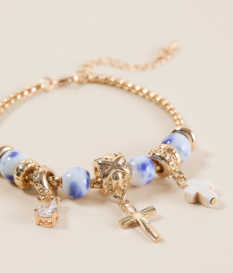 Double Cross Charm Bracelet