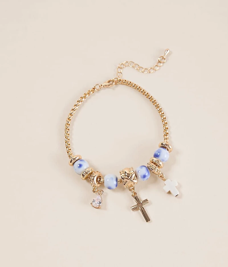 Double Cross Charm Bracelet