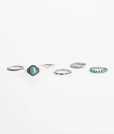 6 Pack Turquoise Ring Set